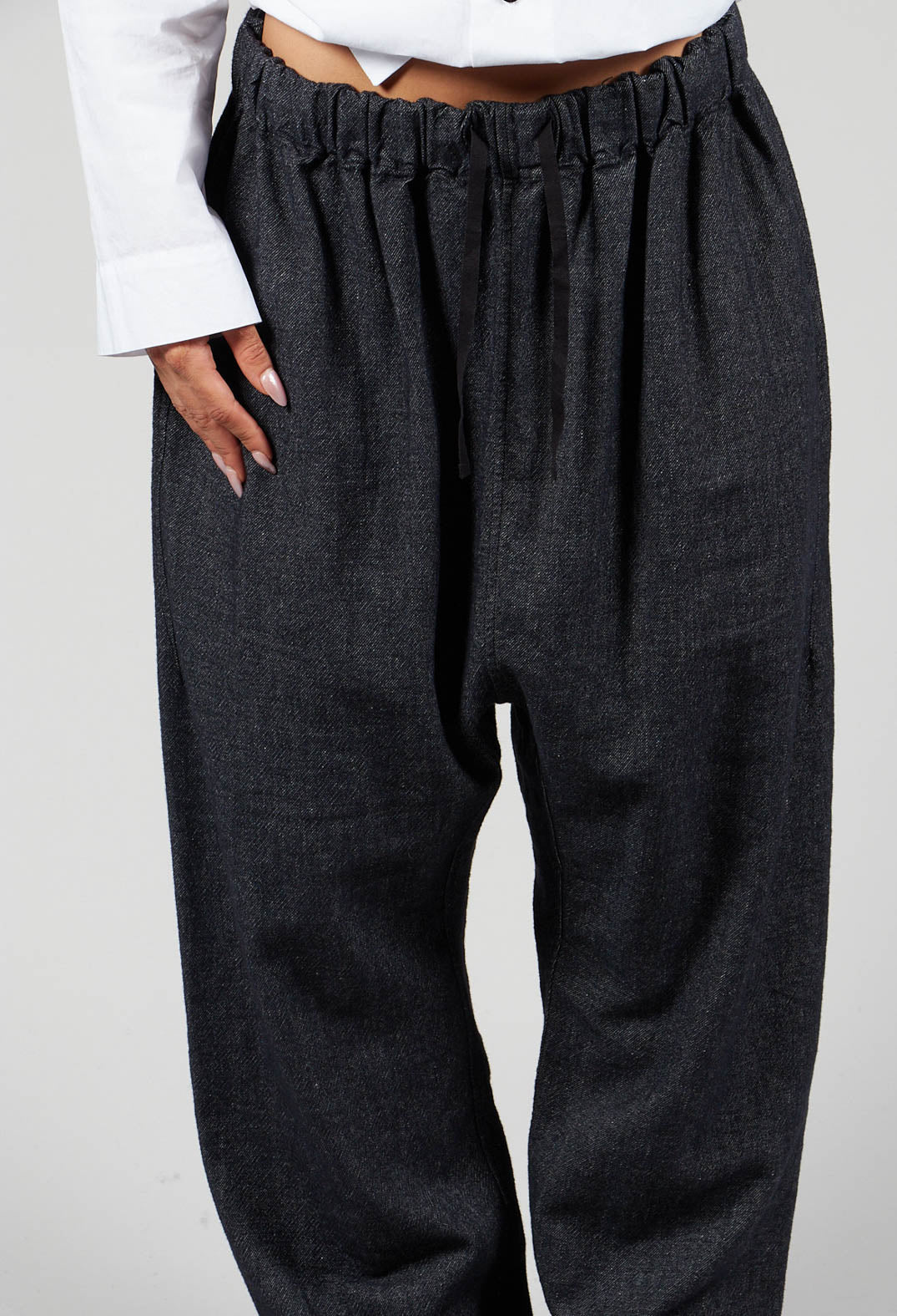 Denim Style Trousers with Elasticated Waist in Black