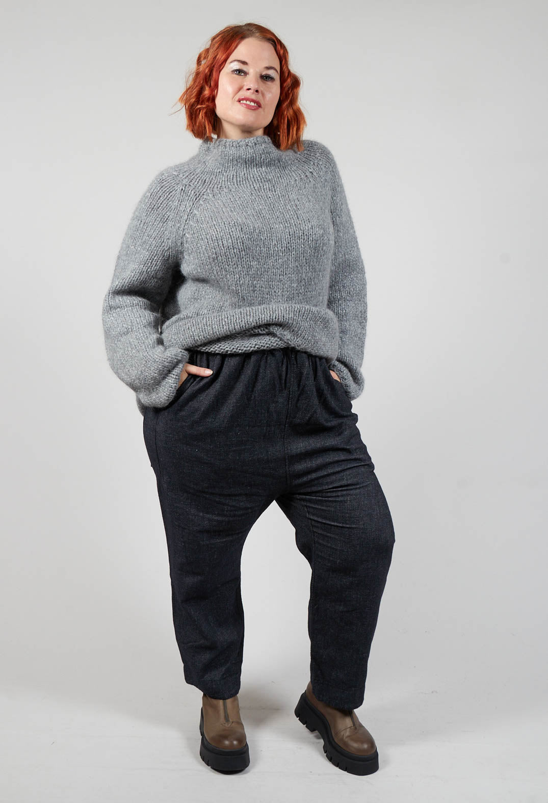 Denim Style Trousers with Elasticated Waist in Black