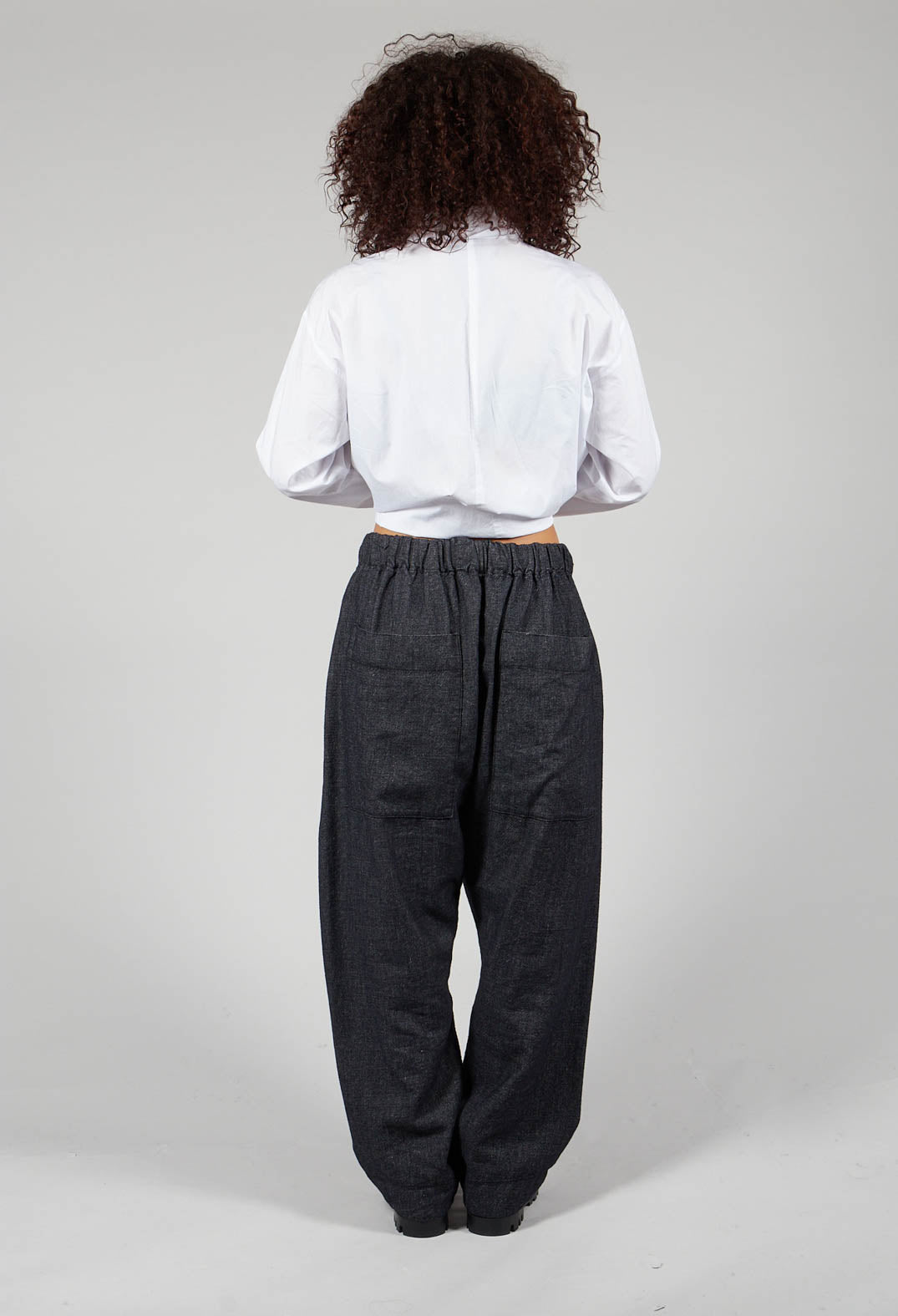 Denim Style Trousers with Elasticated Waist in Black