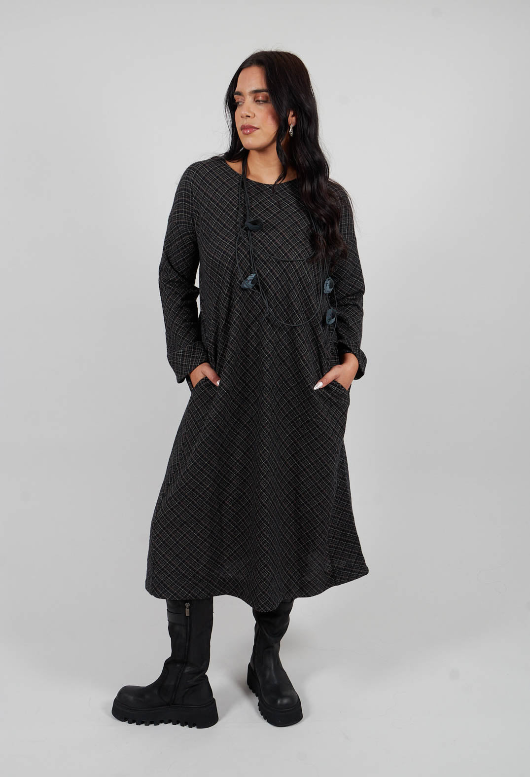 Tartan Wool T Dress in Black