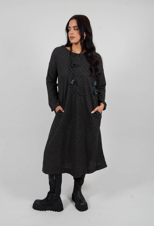 Tartan Wool T Dress in Black