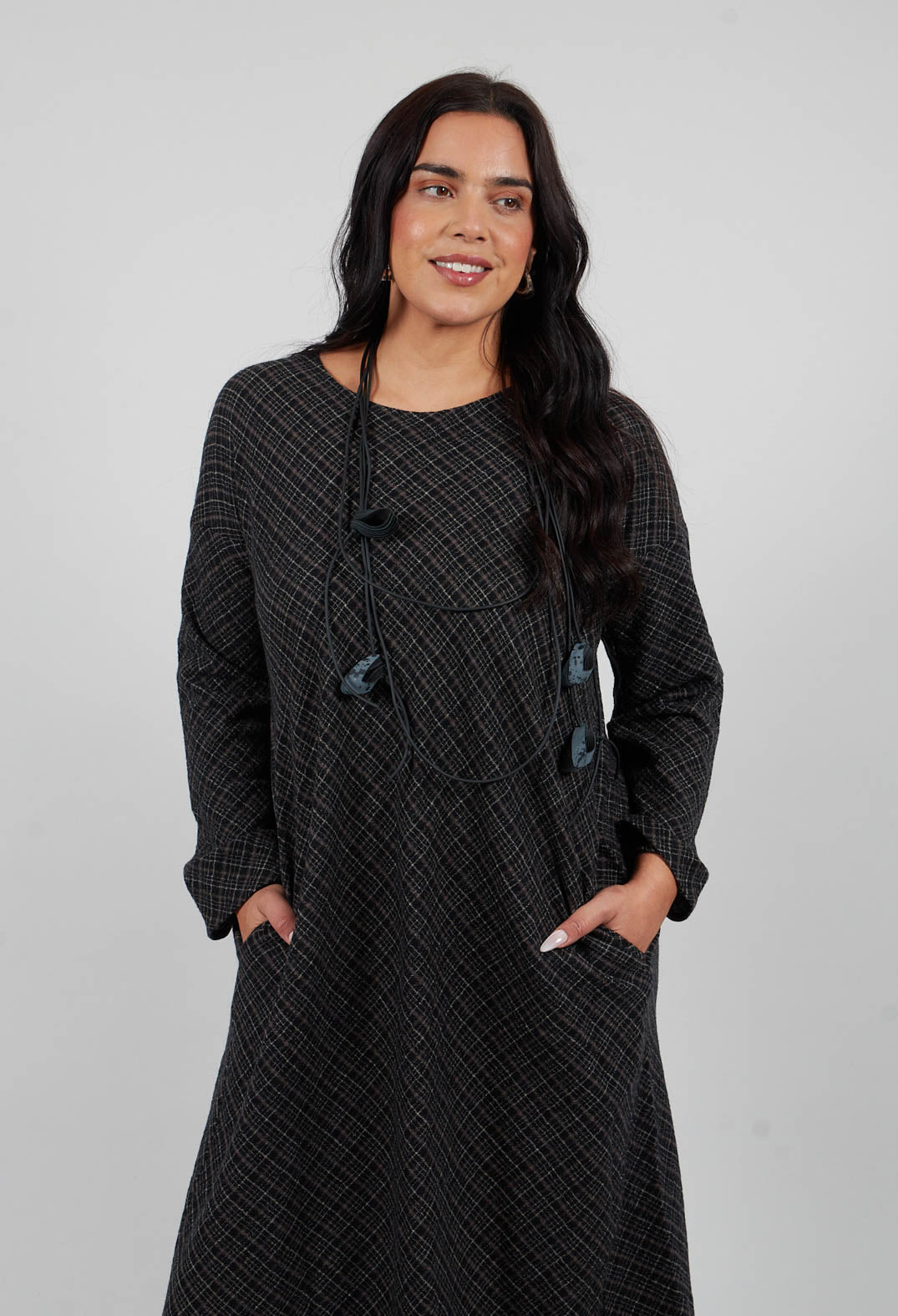 Tartan Wool T Dress in Black