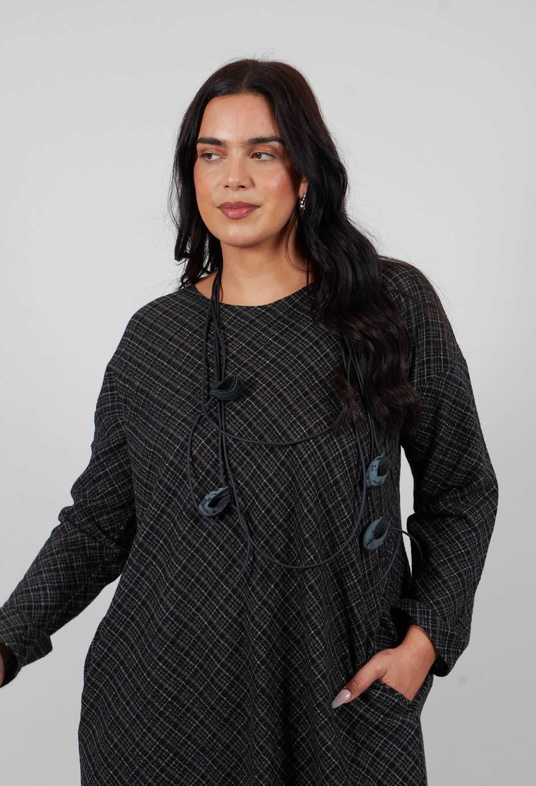Tartan Wool T Dress in Black