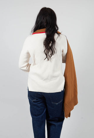 Knitted Collar V Neck Loose Fit Jumper in Biege