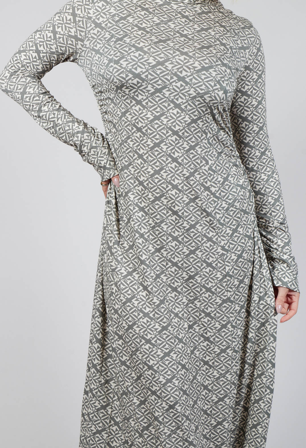 Jersey Dress in Green and White Print