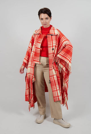 Checkered Wool Cape in Red