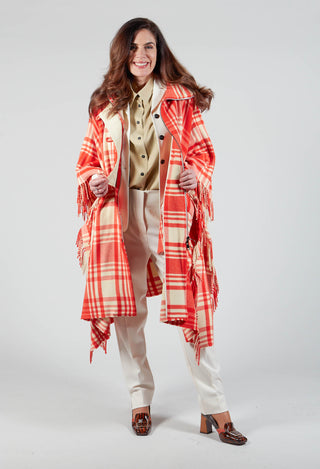 Checkered Wool Cape in Red