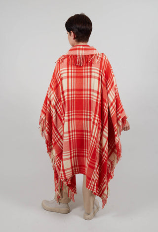 Checkered Wool Cape in Red