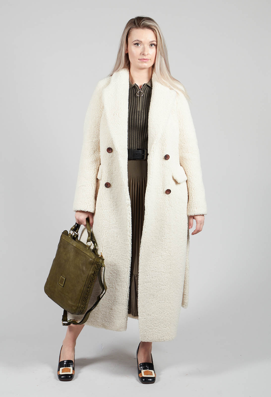 Long Sleeve Teddy Coat in Cream