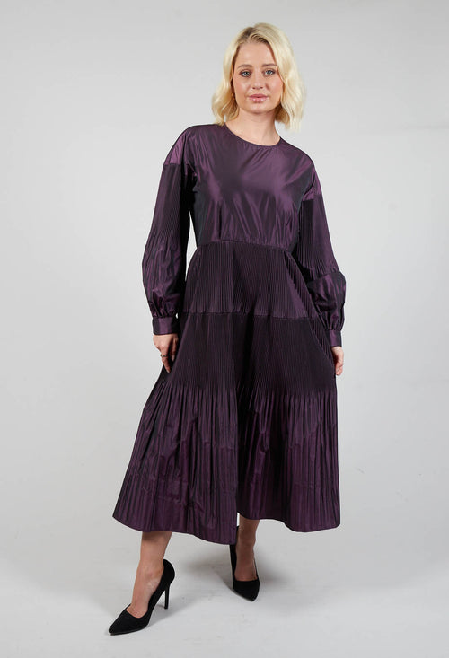 Taffeta Dress with Pleated Sleeves in Purple
