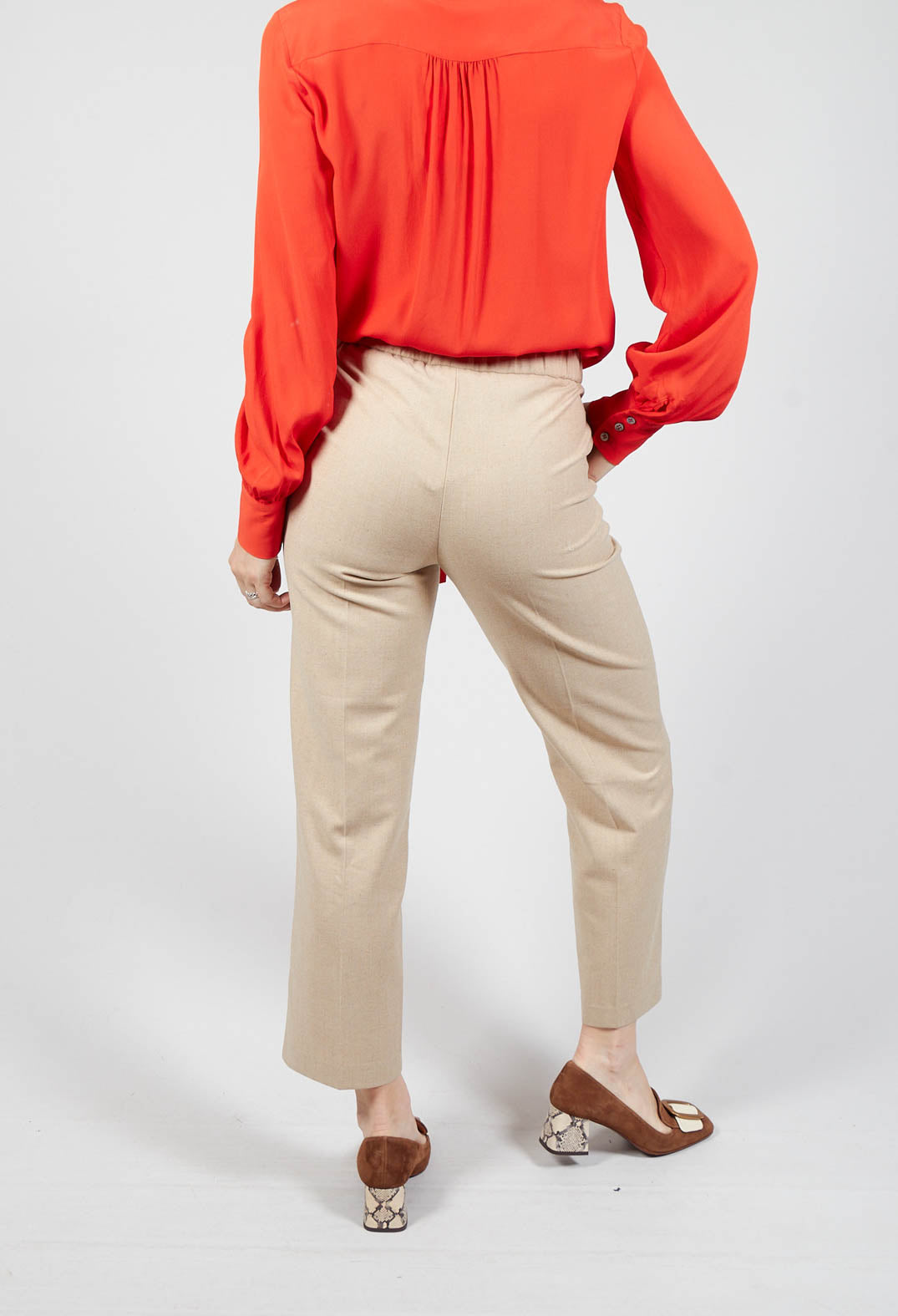 Straight Trousers with Milan Stitching in Beige