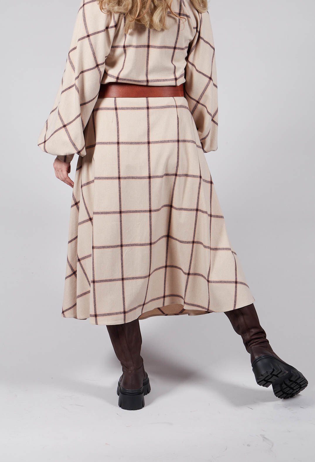 Wool Flannel Skirt in Beige Check