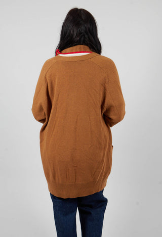 Blended Cashmere Cardigan with Embroidery Detail in Brown