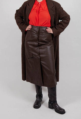 Pencil Eco Leather Skirt in Brown