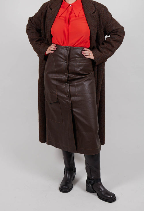 Pencil Eco Leather Skirt in Brown