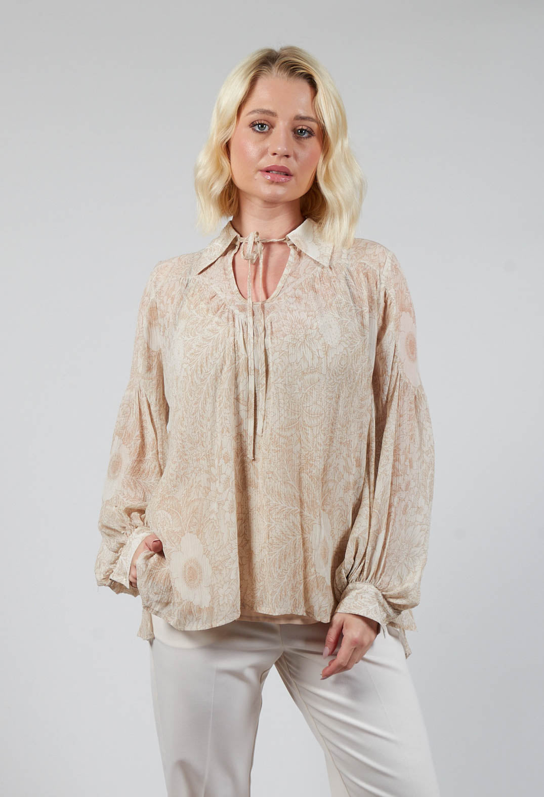 Printed Georgette Shirt in Beige