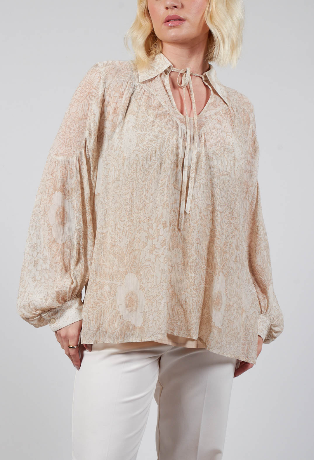 Printed Georgette Shirt in Beige