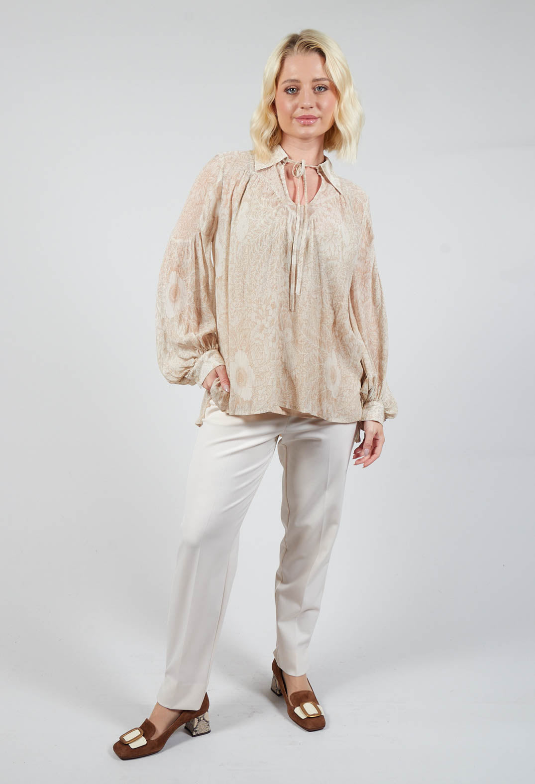 Printed Georgette Shirt in Beige