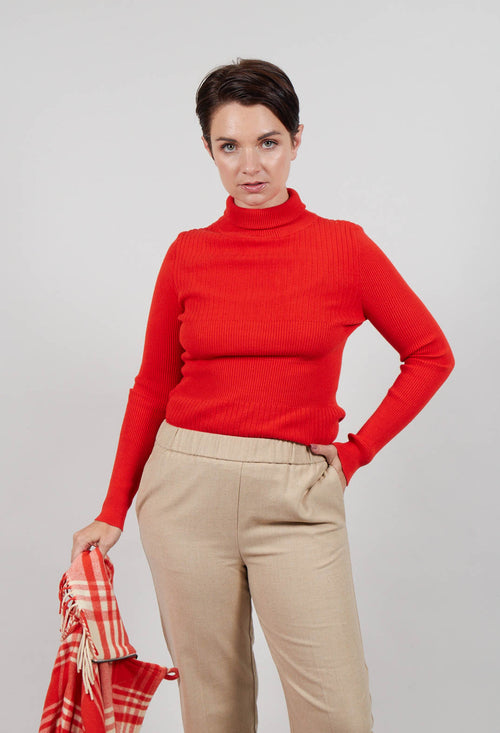 Turtleneck Jumper with Ribbed Effect in Orange