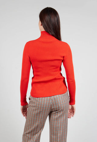 Turtleneck Jumper with Ribbed Effect in Orange
