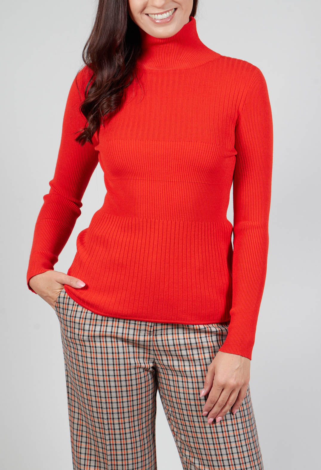 Turtleneck Top with Ribbed Effect in Orange