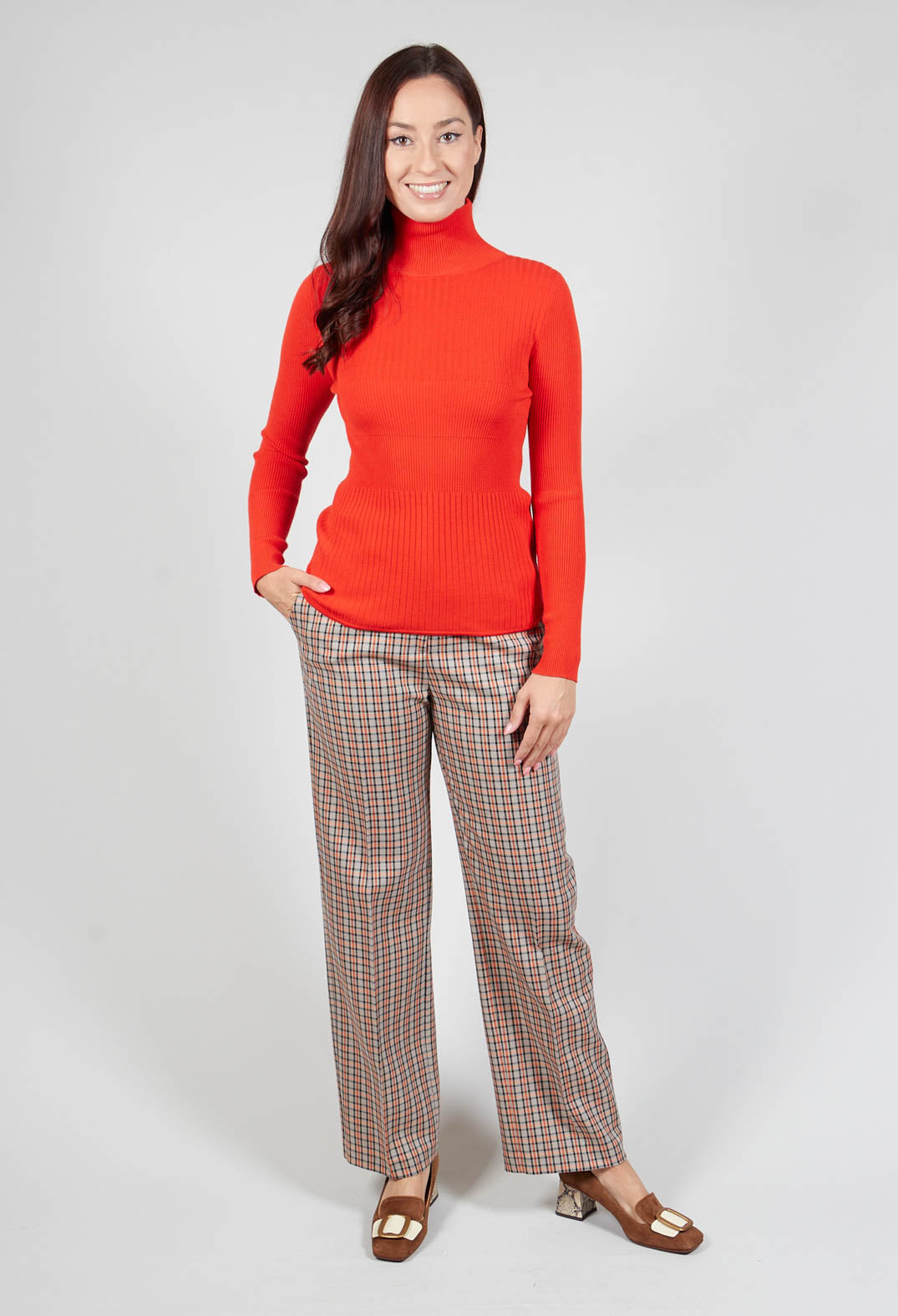 Turtleneck Top with Ribbed Effect in Orange