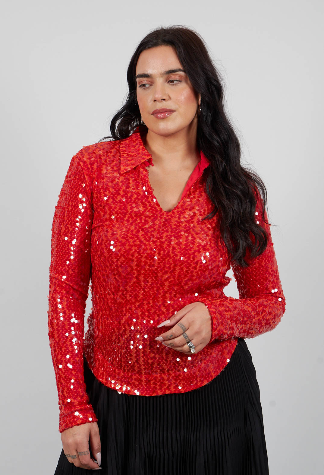 Blouse with Sequin Detail in Red