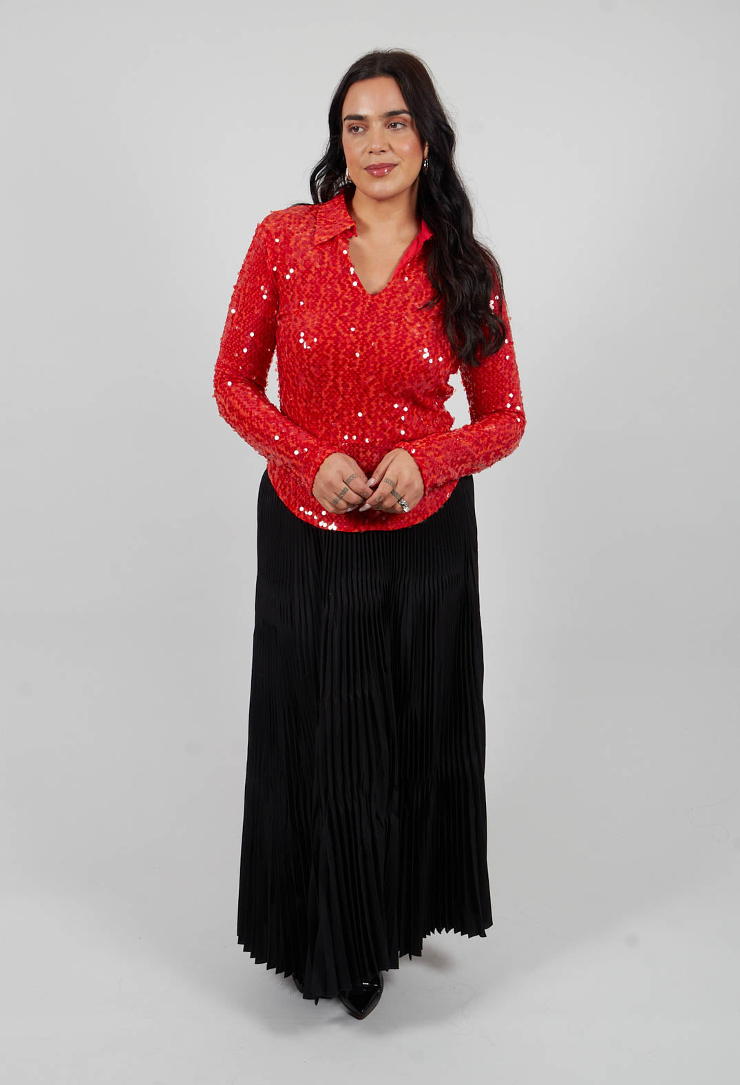 Blouse with Sequin Detail in Red