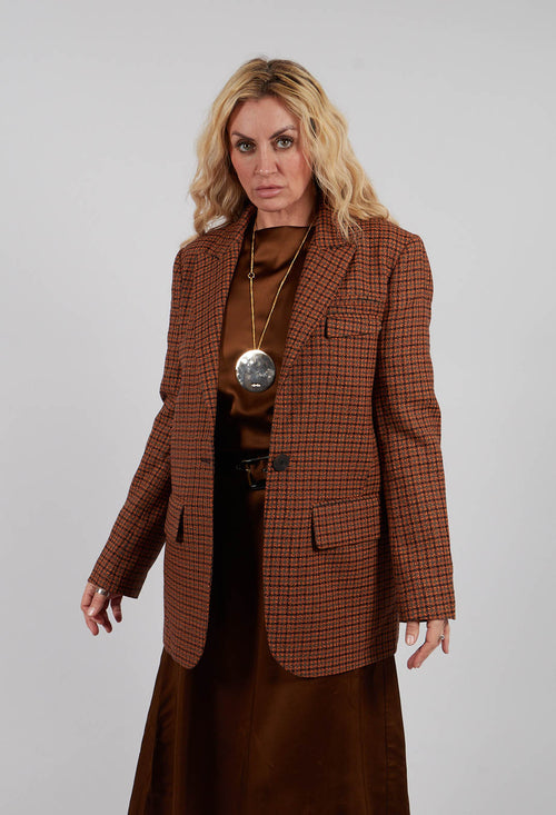 Single-Breasted Houndstooth Jacket in Orange Print