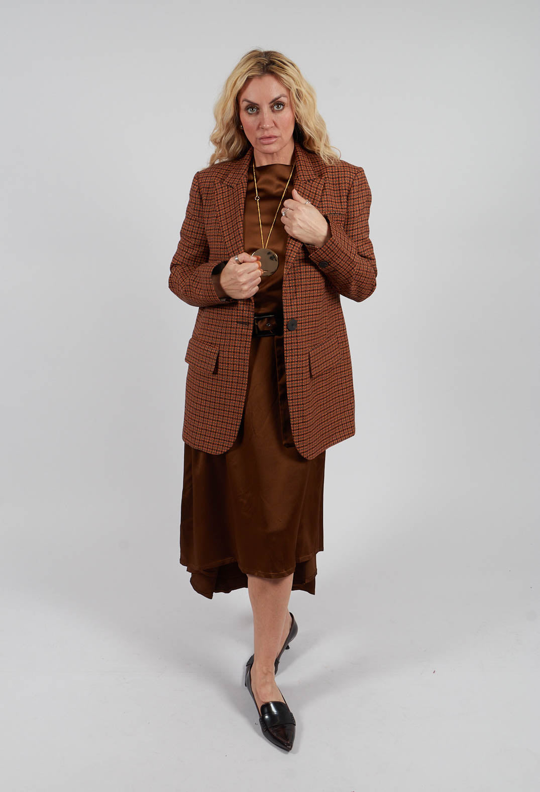 Satin Midi Dress in Azzurrite Tobacco