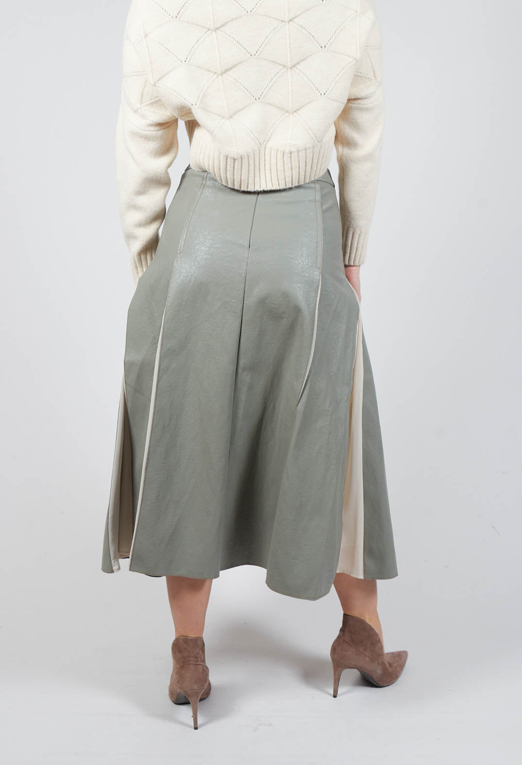 Faux Leather Georgette Skirt in Green