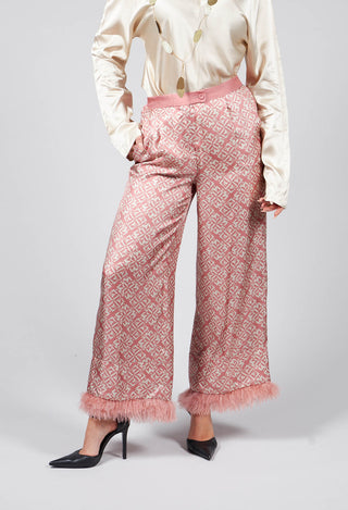 Silk Twill Trousers in Pink Geometric Print