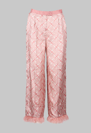 Silk Twill Trousers in Pink Geometric Print
