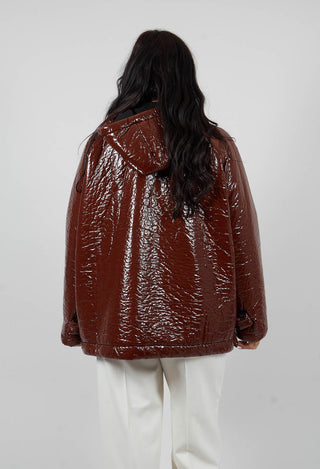 Short A Line Jacket with Hood in Glossy Mahony