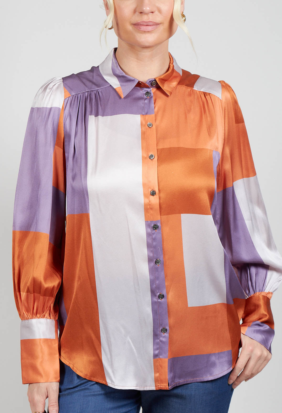 Cadence Shirt with Volume Sleeves in Linear Ultra Violet