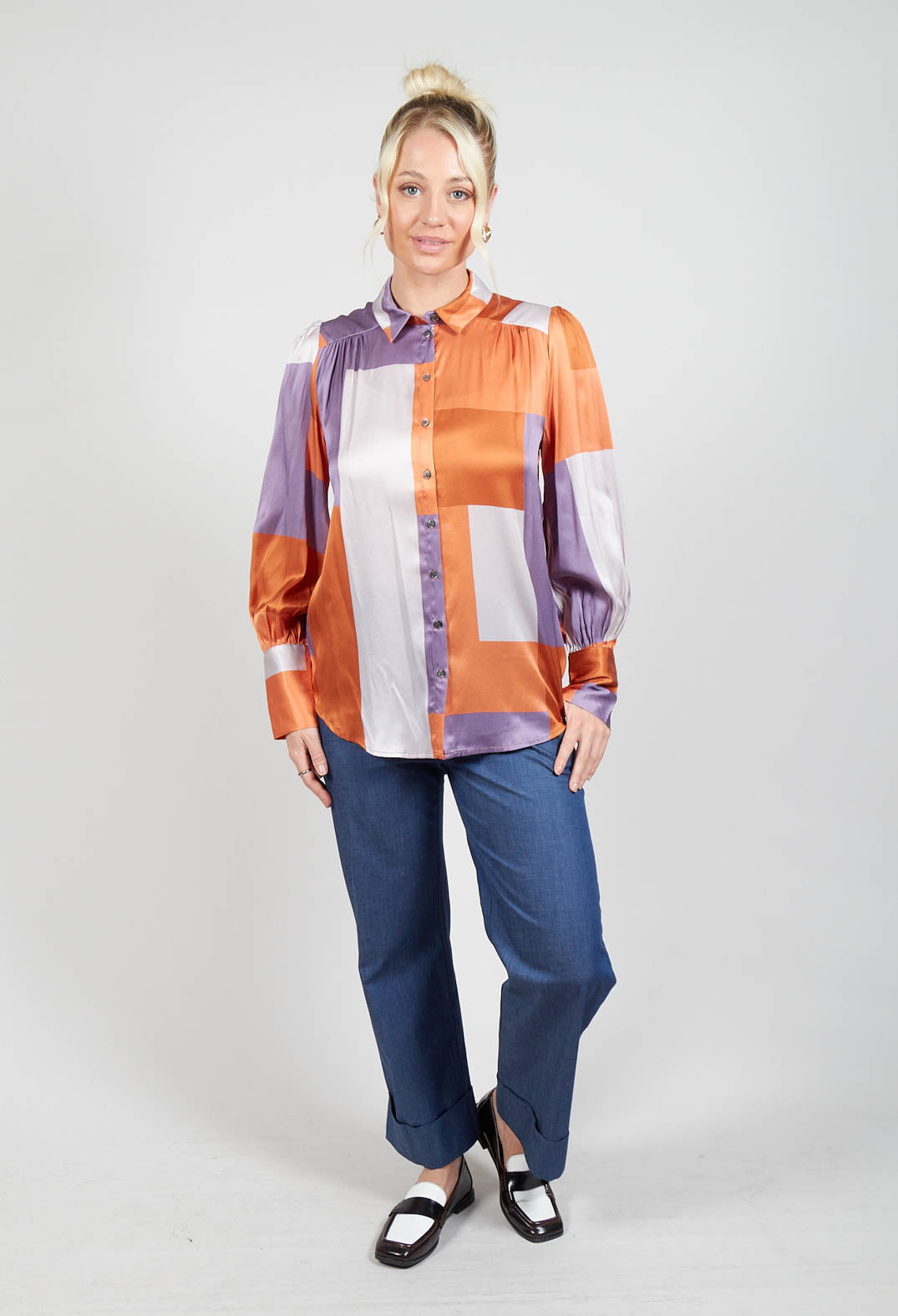 Cadence Shirt with Volume Sleeves in Linear Ultra Violet