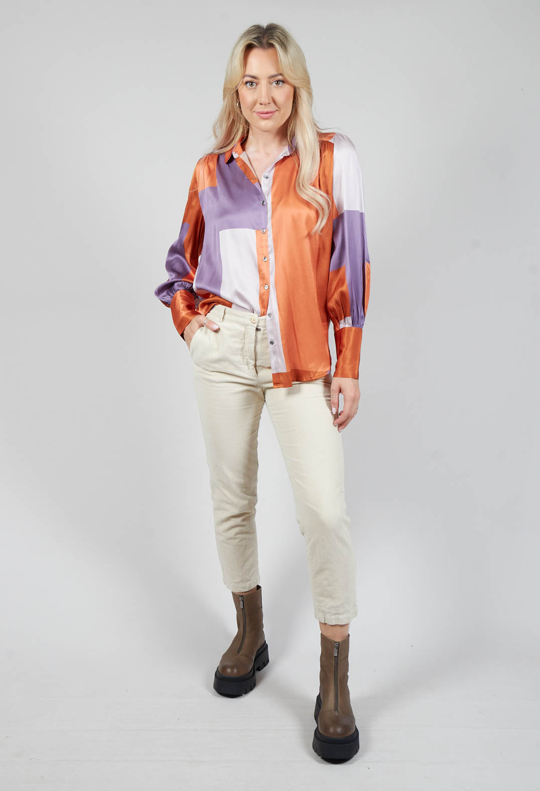 Cadence Shirt with Volume Sleeves in Linear Ultra Violet