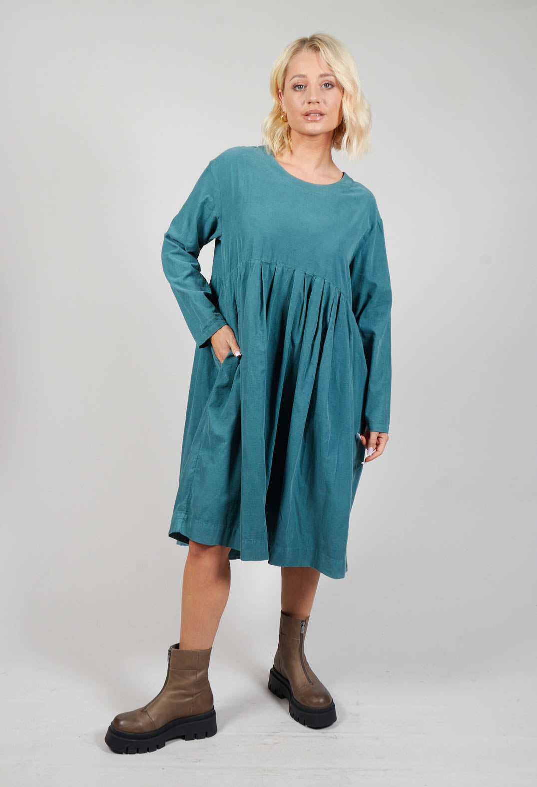 Long Sleeve Dress with Pleated Waist in Lotus