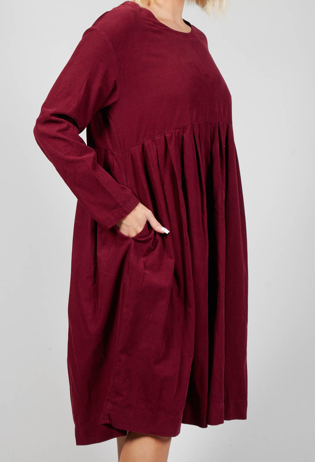 Long Sleeve Dress with Pleated Waist in Prune