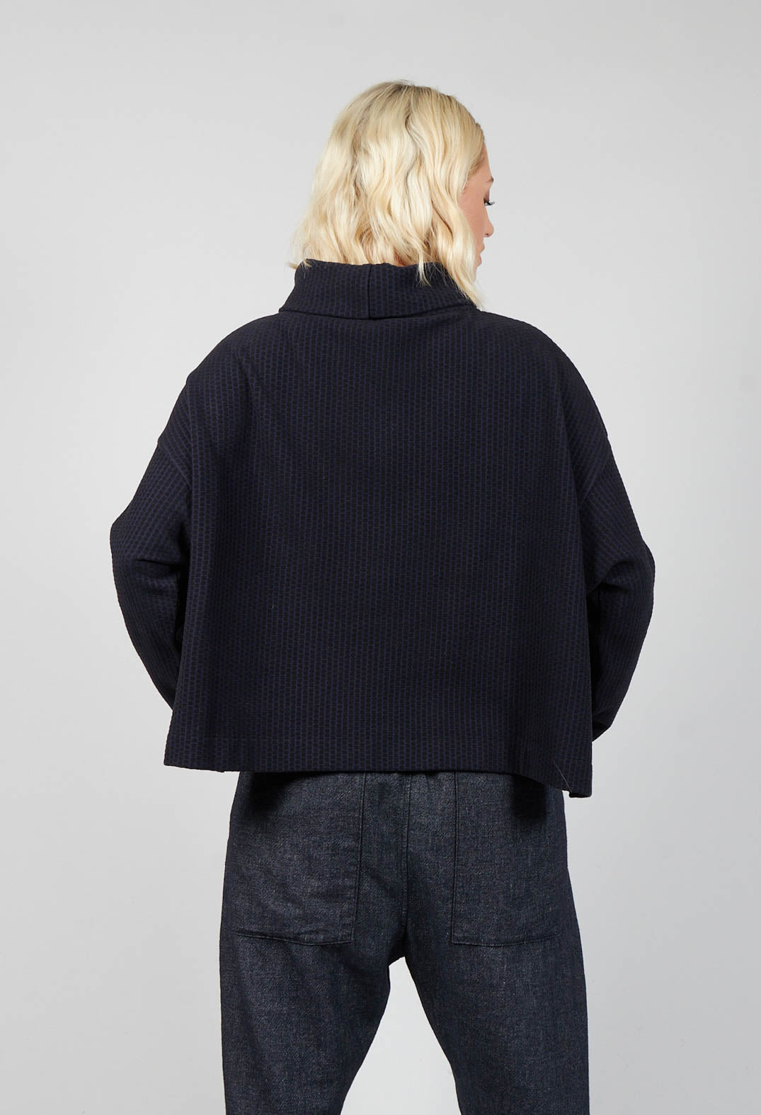 Roll Neck Long Sleeve Jumper in Navy with Black Spots