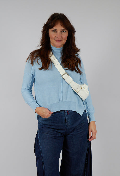 High Neck Sweater with Seam Detail in Light Blue