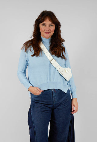 High Neck Sweater with Seam Detail in Light Blue