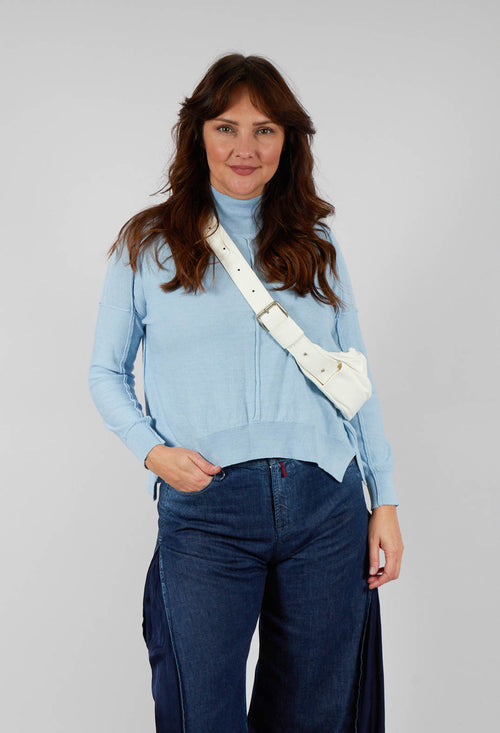 High Neck Sweater with Seam Detail in Light Blue