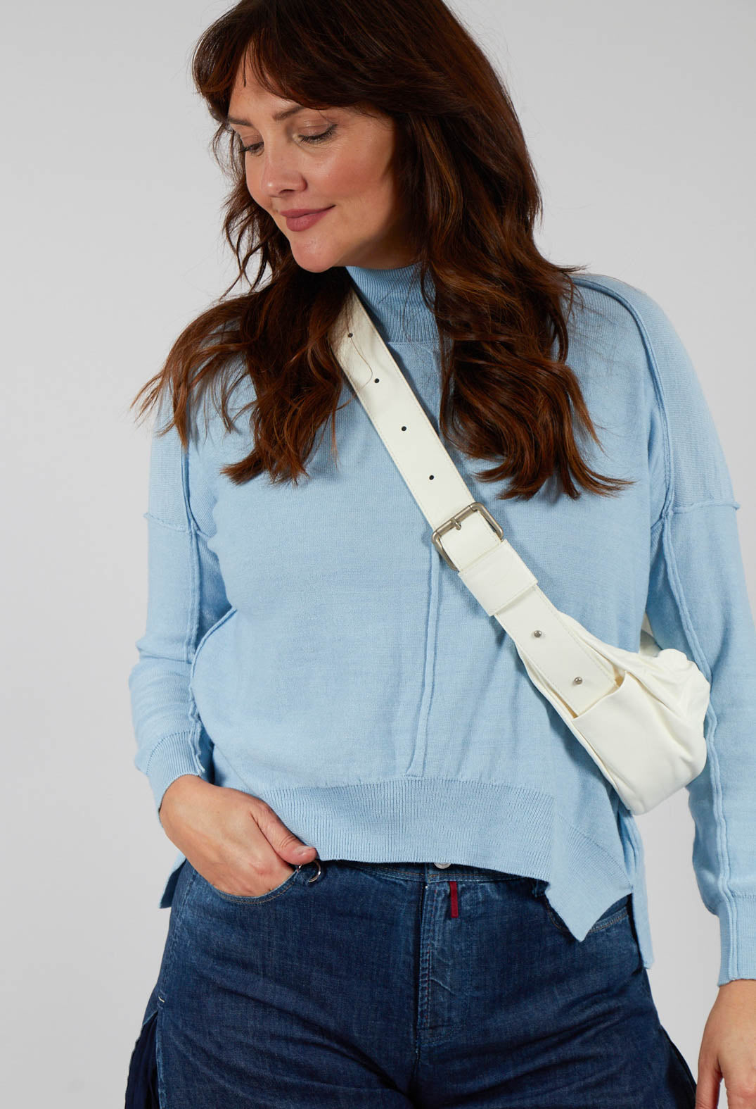 High Neck Sweater with Seam Detail in Light Blue