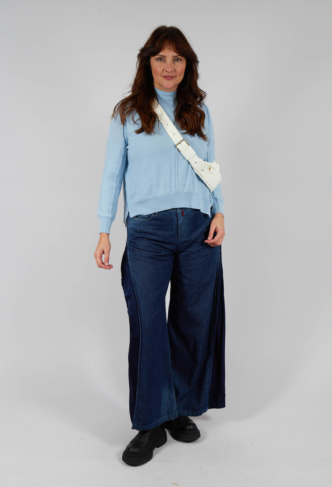High Neck Sweater with Seam Detail in Light Blue