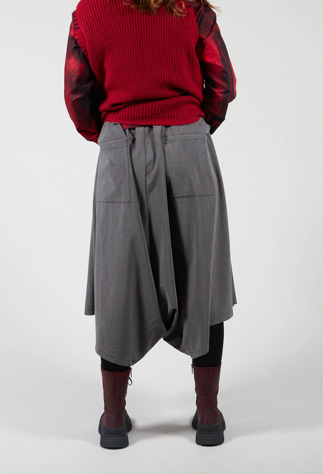 Wide Leg Drop Crotch Trousers in Grey