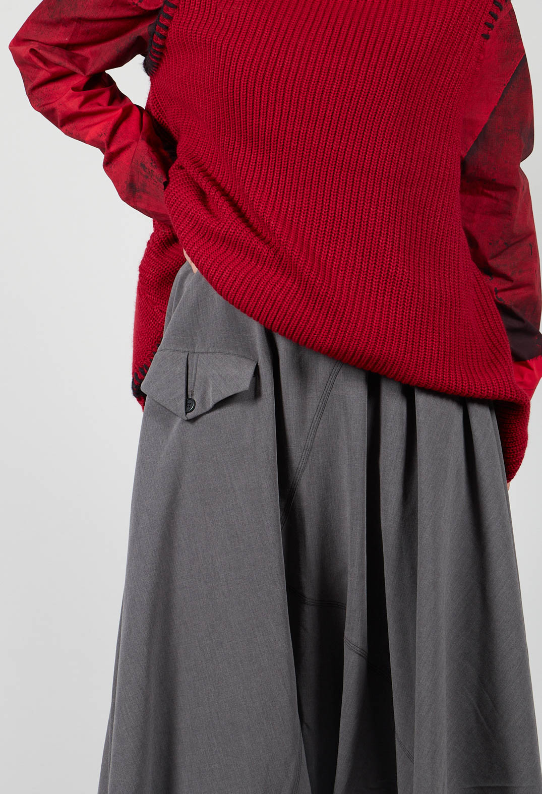 Wide Leg Drop Crotch Trousers in Grey