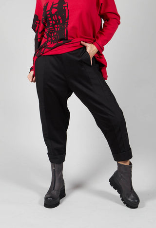 Dual Fabric Tapered Trousers in Black