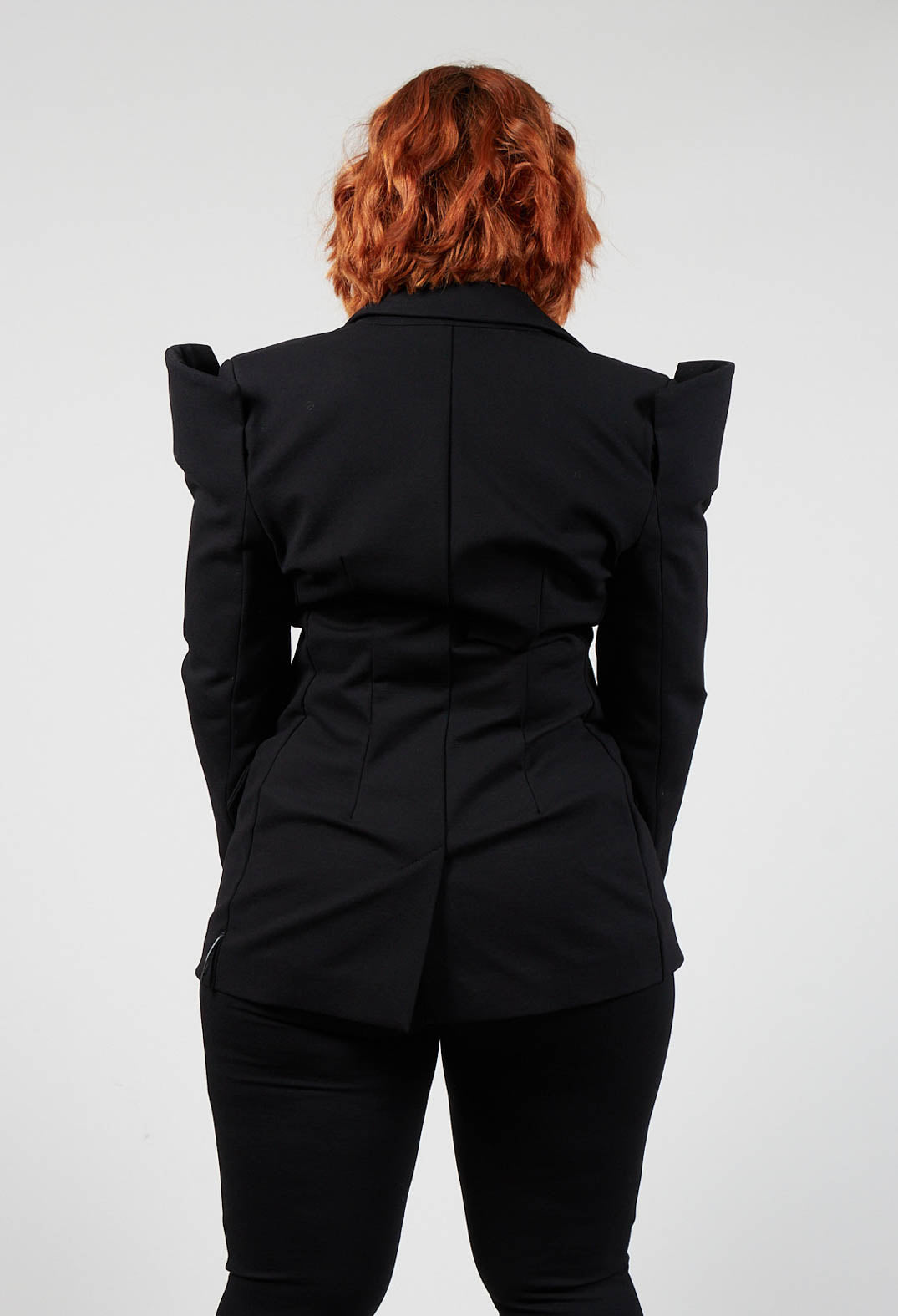 Pointed Shoulder Blazer in Black