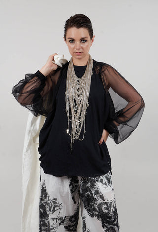 Long Sleeved Top with Sheer Sleeves in Black